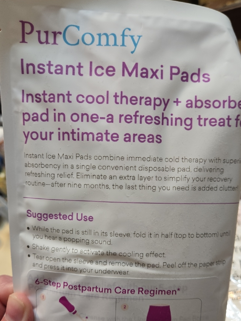 PurComfy Instant Ice Maxi Pads -  Perineal COLD PACKS - Quantity 10